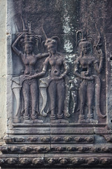 Bas relief sculptures in the amazing Angkor Wat temple, Siem Reap, Cambodia