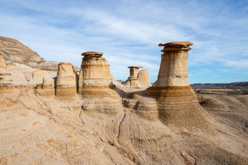 Drumheller HooDoos is a 0.5 kilometer heavily trafficked loop trail located near Drumheller, Alberta, Canada that features a cave, travel Alberta,Tourism