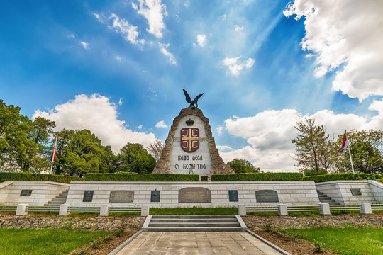 Cer, Tekeris, Serbia April 19, 2019: Memorial Ossuary, Cer. The remains of the killed Serbian soldiers after the Battle of Cer in the First World War were buried there.