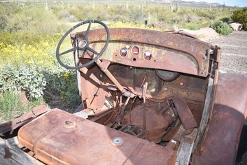 Arizona's Goldfield mining town: vintage rusted-out cars and trucks