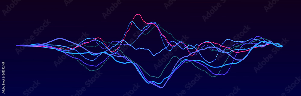 Poster sound wave element. abstract blue digital equalizer. big data visualization. dynamic light flow. 3d 