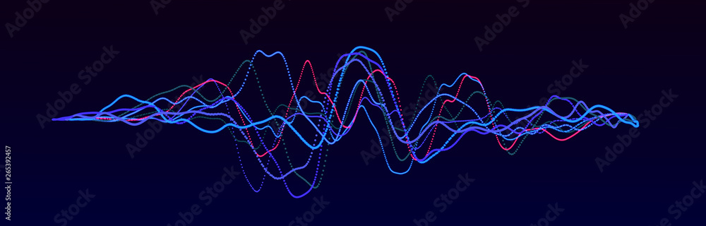 Poster sound wave element. abstract blue digital equalizer. big data visualization. dynamic light flow. 3d 