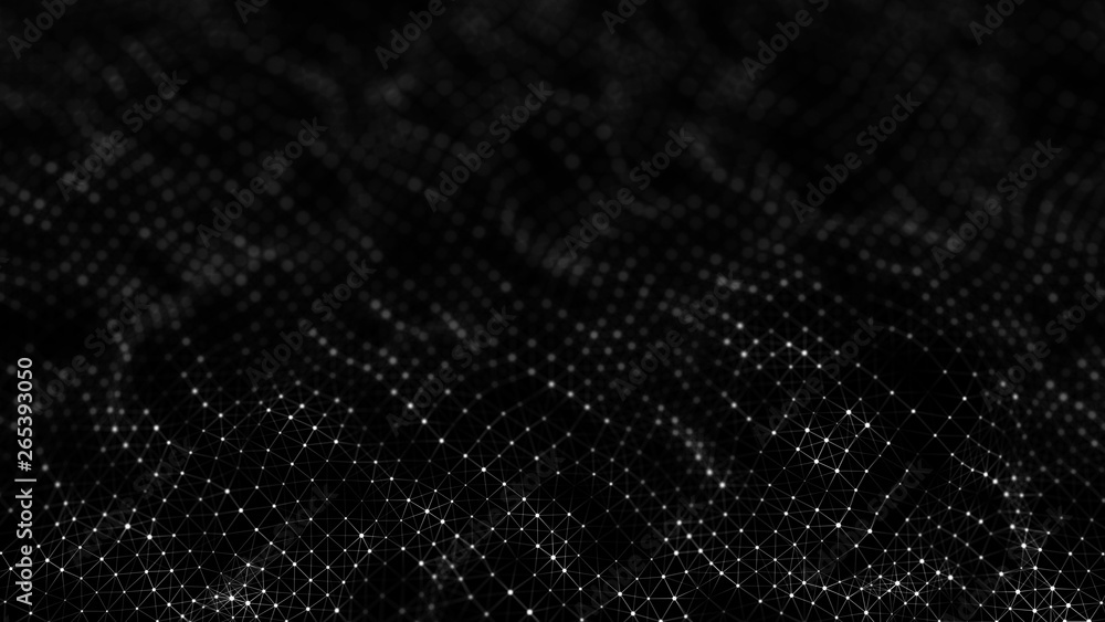 Poster wave 3d. wave of particles. abstract background with a futuristic wave. big data visualization. tech