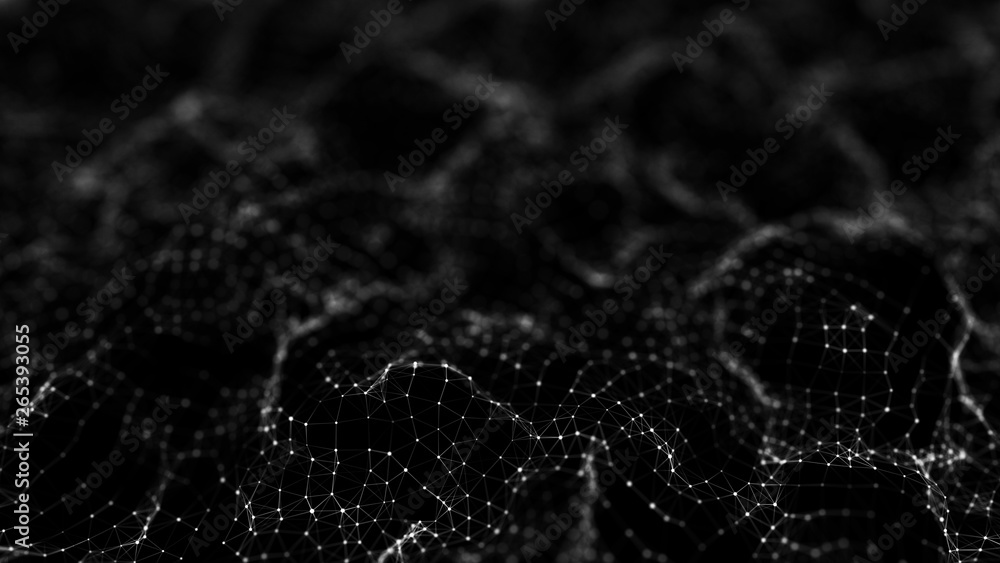 Poster wave 3d. wave of particles. abstract background with a futuristic wave. big data visualization. tech