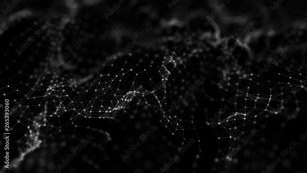 Poster wave 3d. wave of particles. abstract background with a futuristic wave. big data visualization. tech