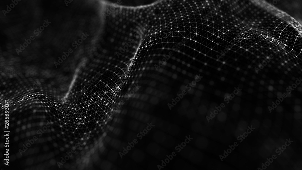 Poster wave 3d. wave of particles. abstract background with a futuristic wave. big data visualization. tech