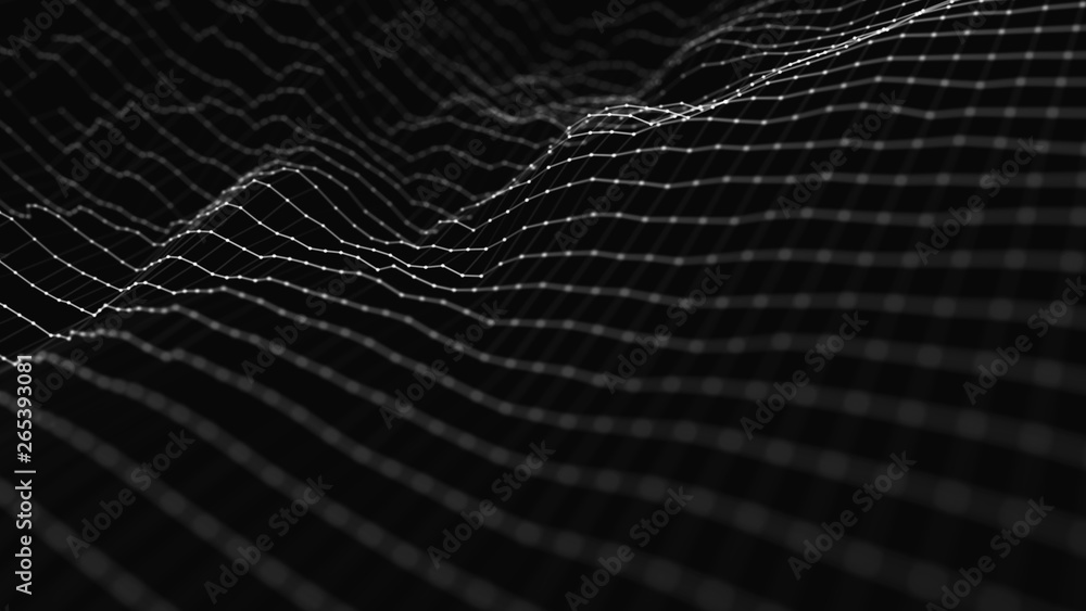 Poster wave 3d. wave of particles. abstract background with a futuristic wave. big data visualization. tech
