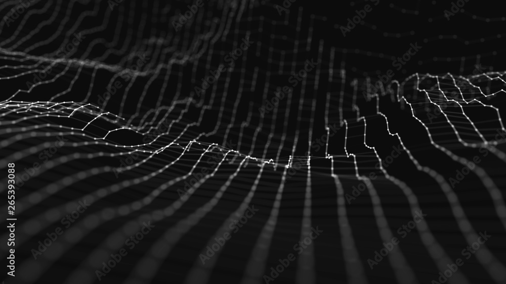 Poster wave 3d. wave of particles. abstract background with a futuristic wave. big data visualization. tech