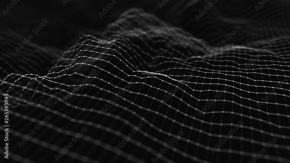 Poster wave 3d. wave of particles. abstract background with a futuristic wave. big data visualization. tech