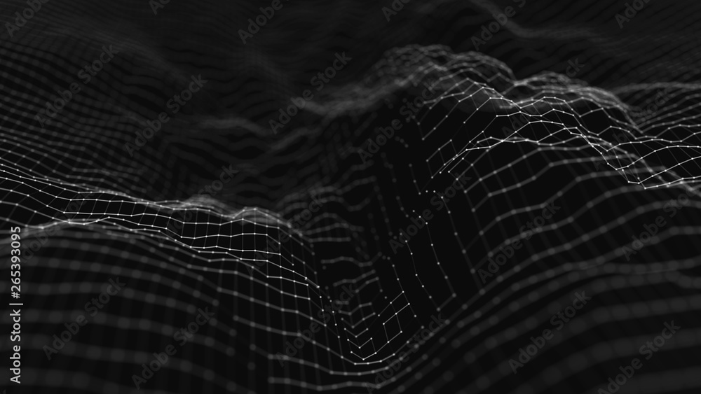 Poster wave 3d. wave of particles. abstract background with a futuristic wave. big data visualization. tech
