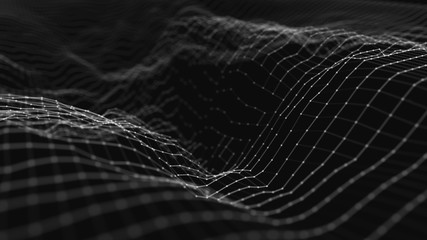Wave 3d. Wave of particles. Abstract background with a futuristic wave. Big data visualization. Technology concept. 3d landscape. 3d rendering.