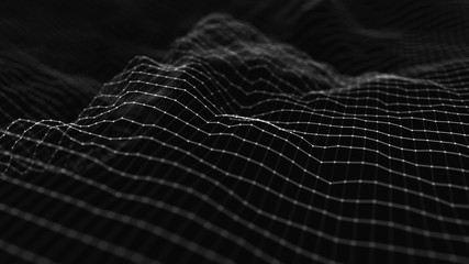 Wave 3d. Wave of particles. Abstract background with a futuristic wave. Big data visualization. Technology concept. 3d landscape. 3d rendering.