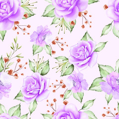 watercolor floral and leaves seamless pattern