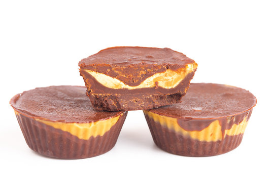 Chocolate Peanut Butter Cups on a White Background