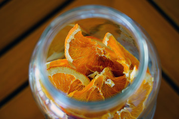 Glass jar of dried orange slices