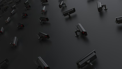 Security camera cctv pattern red led, abstract dark cyber security surveillance texture background, threat detection, abstract 3d illustration render