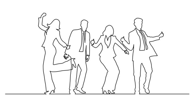 continuous line drawing of happy successful business people