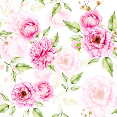 Rolgordijnen watercolor floral and leaves seamless pattern © lukasdedi