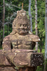 Head sculptures outside the north gate at Angkor Thom temple complex, Siem Reap, Cambodia