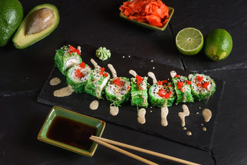 sushi set on the black background