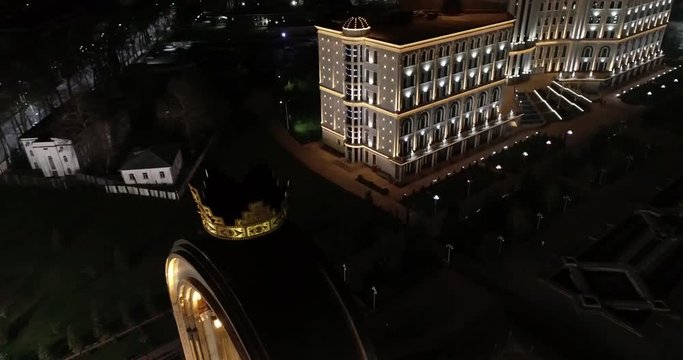Ismoil Somoni Monument Dushanbe, Tajikistan. Sculpture made of colored metal, 13 meters high State coat of arms in hands of Somoni.