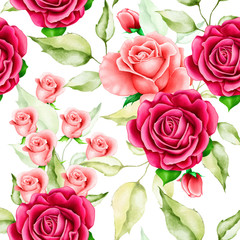 Fototapeta premium watercolor floral and leaves seamless pattern