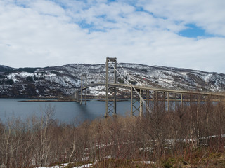 Fototapeta na wymiar Suspension bridge in Lofoten, Norway