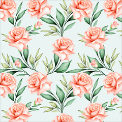 watercolor floral and leaves seamless pattern
