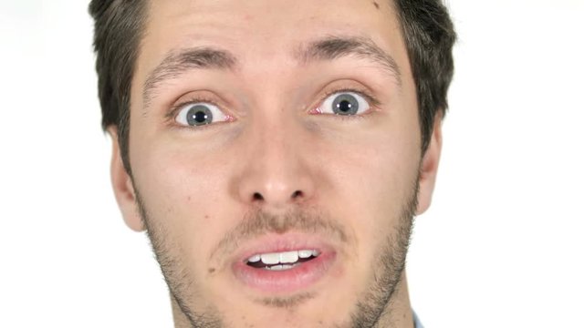 Close Up of Surprised Face of Young Man on White Background