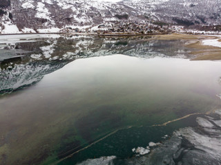 Reflection of mountain at Beisfjord during winter, Norway