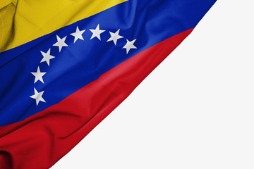 Venezuela flag of fabric with copyspace for your text on white background.