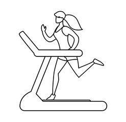 athletic woman running in electric treadmill tape