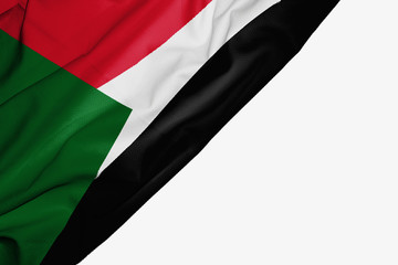 Sudan flag of fabric with copyspace for your text on white background.