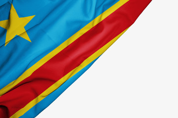Democratic Republic of Congo flag of fabric with copyspace for your text on white background.