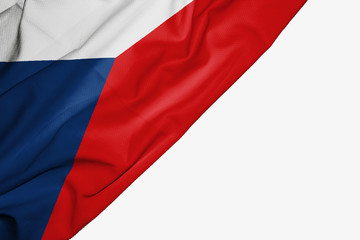 Czech Republic flag of fabric with copyspace for your text on white background.
