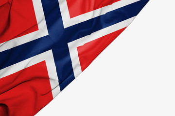 Norway flag of fabric with copyspace for your text on white background.