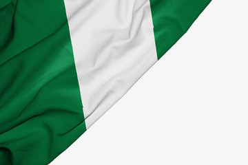 Nigeria flag of fabric with copyspace for your text on white background.