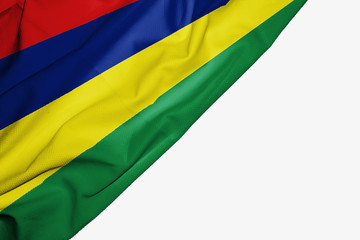 Mauritius flag of fabric with copyspace for your text on white background.