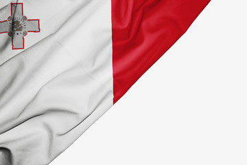 Malta flag of fabric with copyspace for your text on white background.