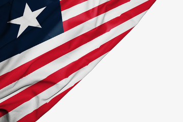 Liberia flag of fabric with copyspace for your text on white background.