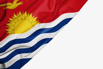 Kiribati flag of fabric with copyspace for your text on white background.