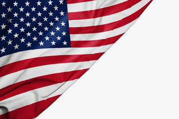 American flag of fabric with copyspace for your text on white background.