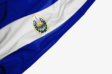 El Salvador flag of fabric with copyspace for your text on white background.