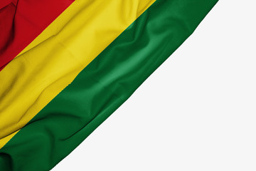 Bolivia flag of fabric with copyspace for your text on white background.