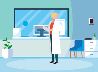 female medicine worker in clinic reception