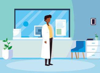 Obraz premium afro male medicine worker in clinic reception