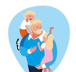 father with son and daughter characters