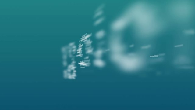 Light blue background with different words, which deal with technology. Close up. Copy space. 3D. Animatiom. 4K.
