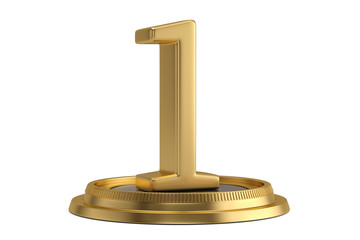 Golden number one with base isolated on white background. 3D illustration.