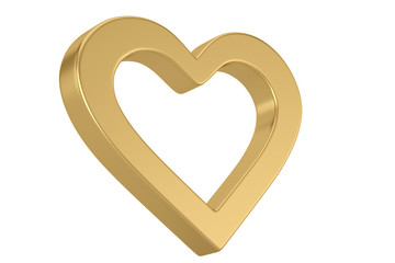 Golden heart outline shapes isolated on white background. 3D illustration.